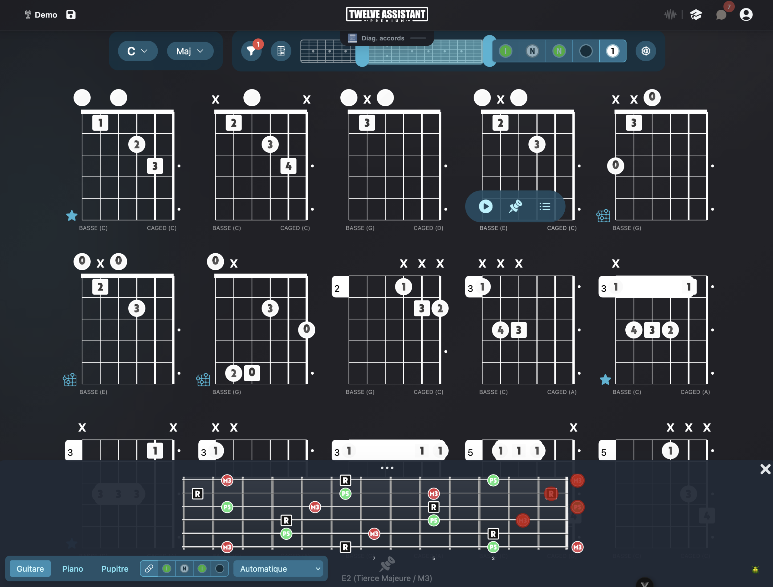 Bibliothèque d’accords et diagrammes de guitare en mode gaucher