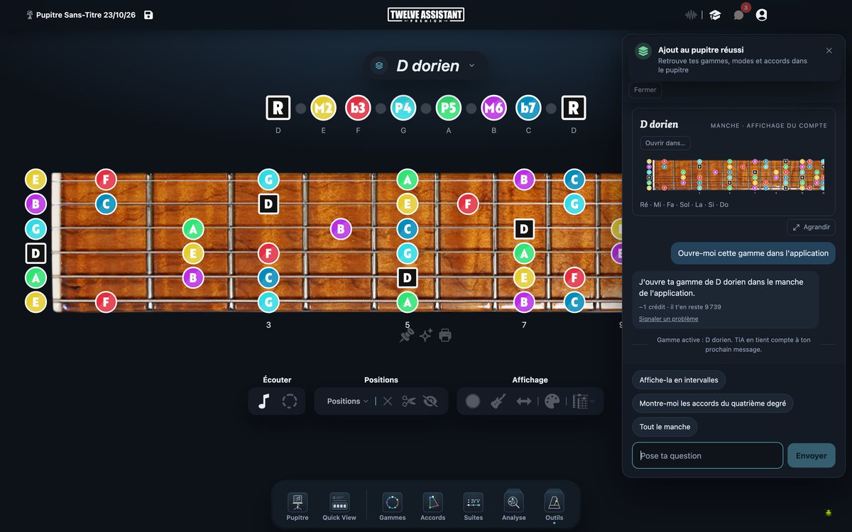 TiA ouvre la gamme de D dorien dans le manche de l’application